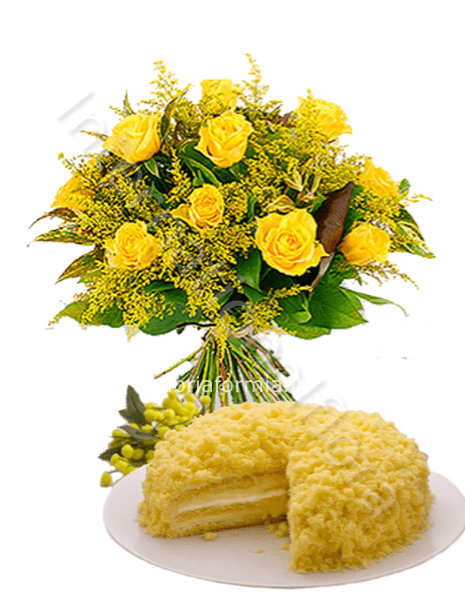 Torta mimosa + bouquet di fiori 